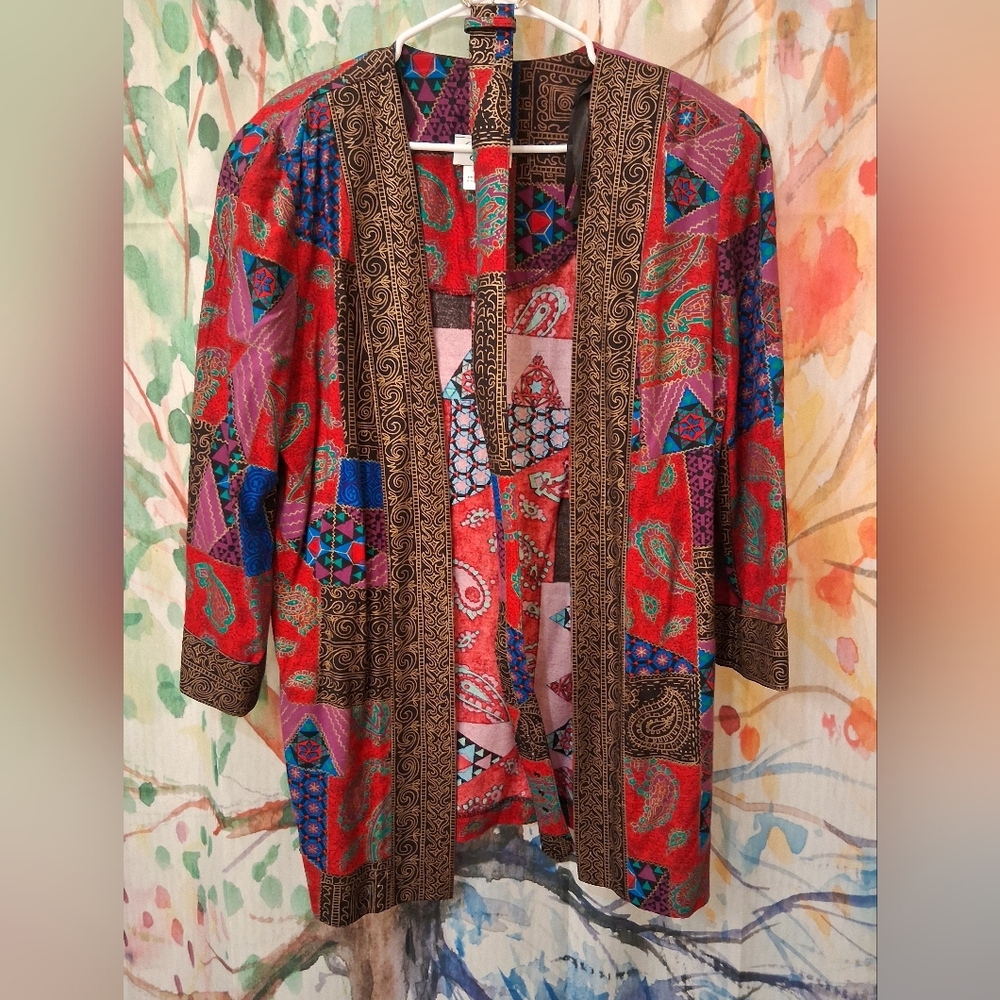 90's LADY CAROL OF NEW YORK Funky Color Block Jacket W/belt Sz 8